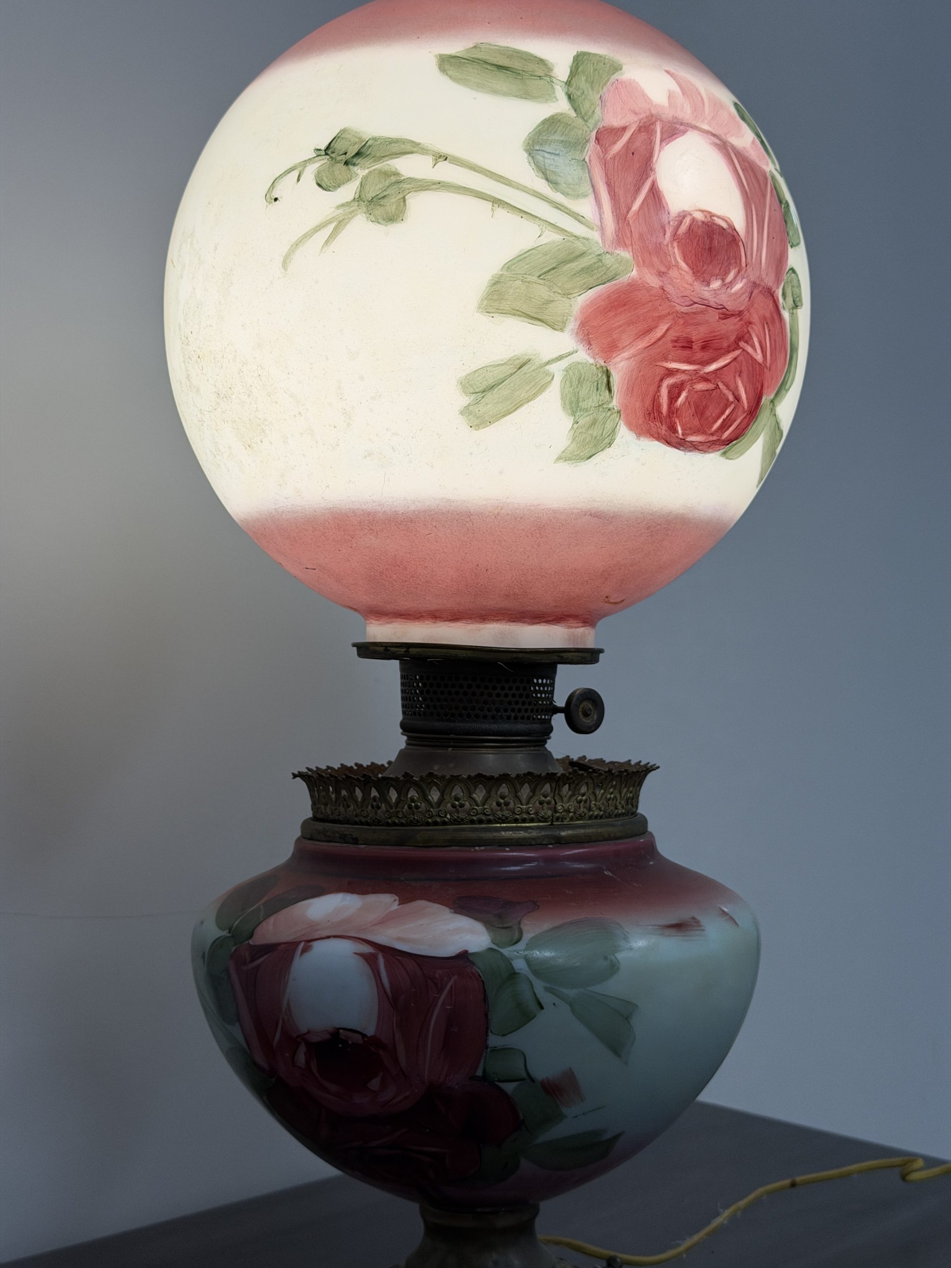 Vintage Gone With The Wind Style Double Globe Parlor Lamp Painted Flowers - Image 7