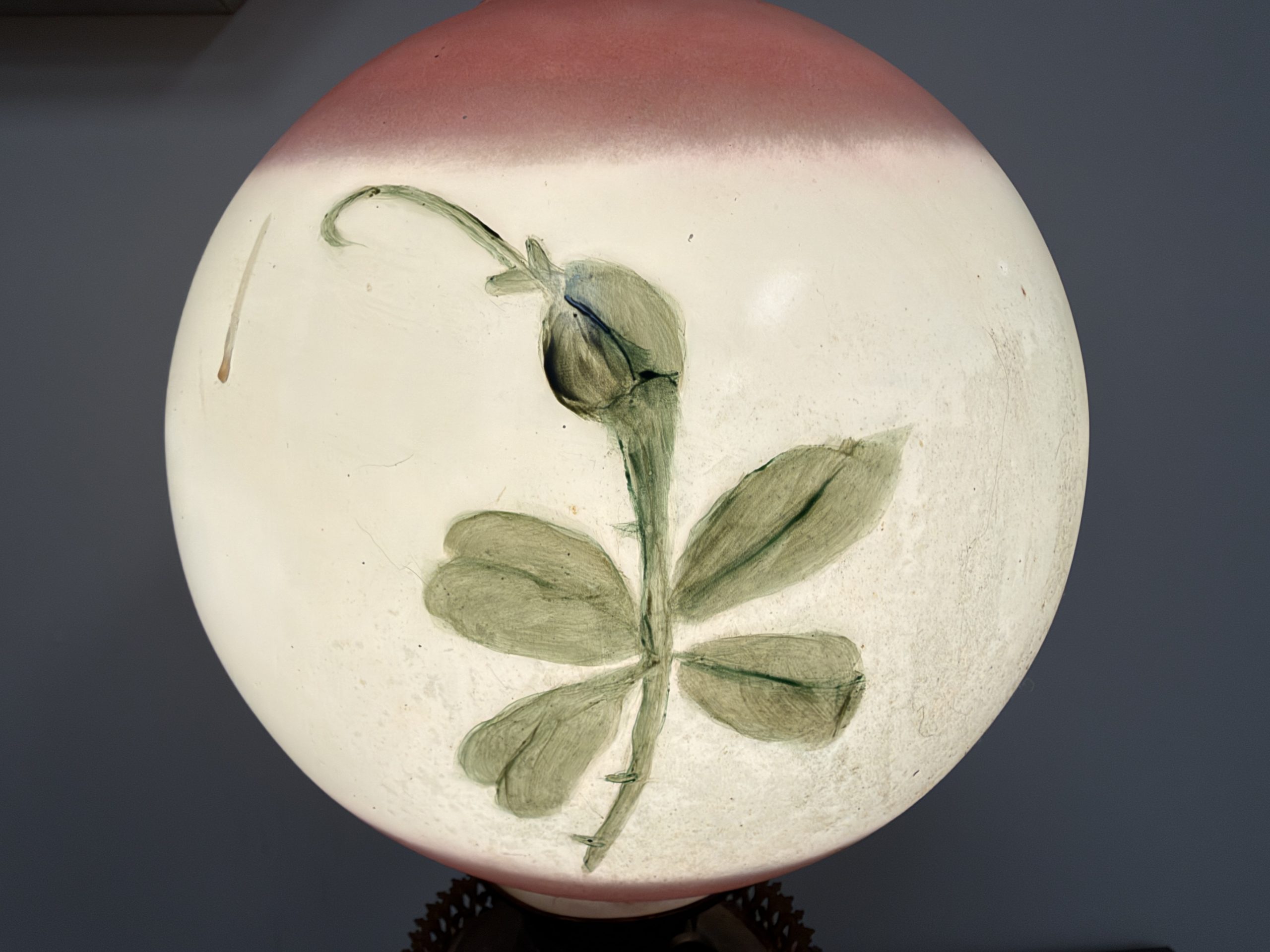 Vintage Gone With The Wind Style Double Globe Parlor Lamp Painted Flowers - Image 6