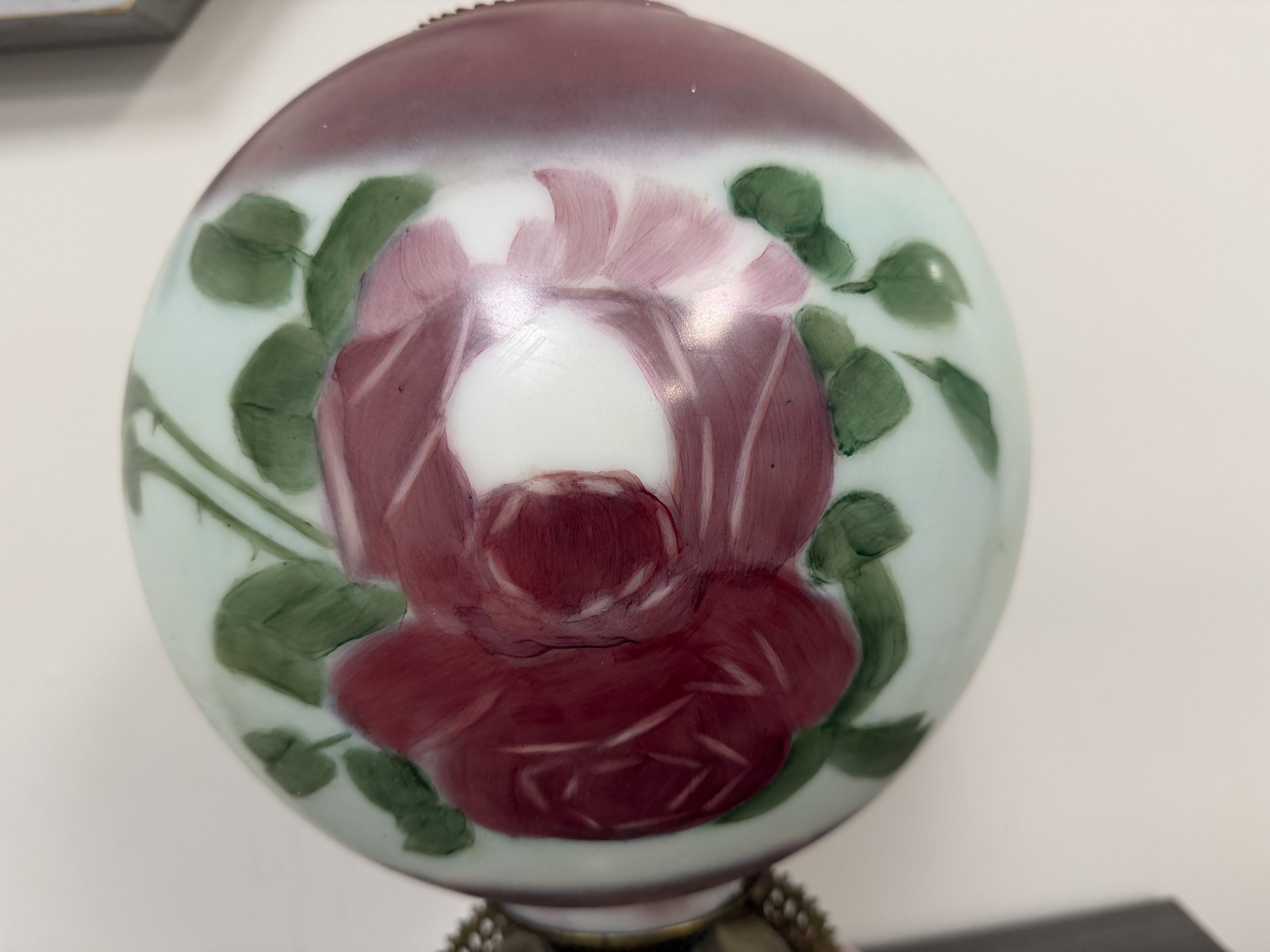 Vintage Gone With The Wind Style Double Globe Parlor Lamp Painted Flowers - Image 3