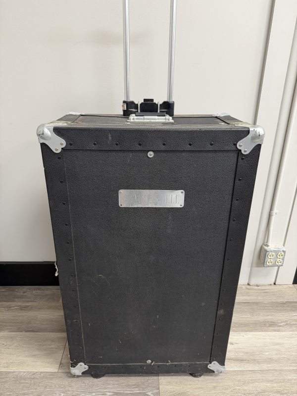 Vintage Custom Roadie Flight Case Luggage Trunk w/ Telescoping Handle & Wheels - Engraved Tag "C. McCARDELL"