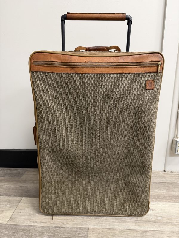 Vintage Hartmann Tweed Luggage Rolling Upright Suitcase Leather Trim Pull Handle