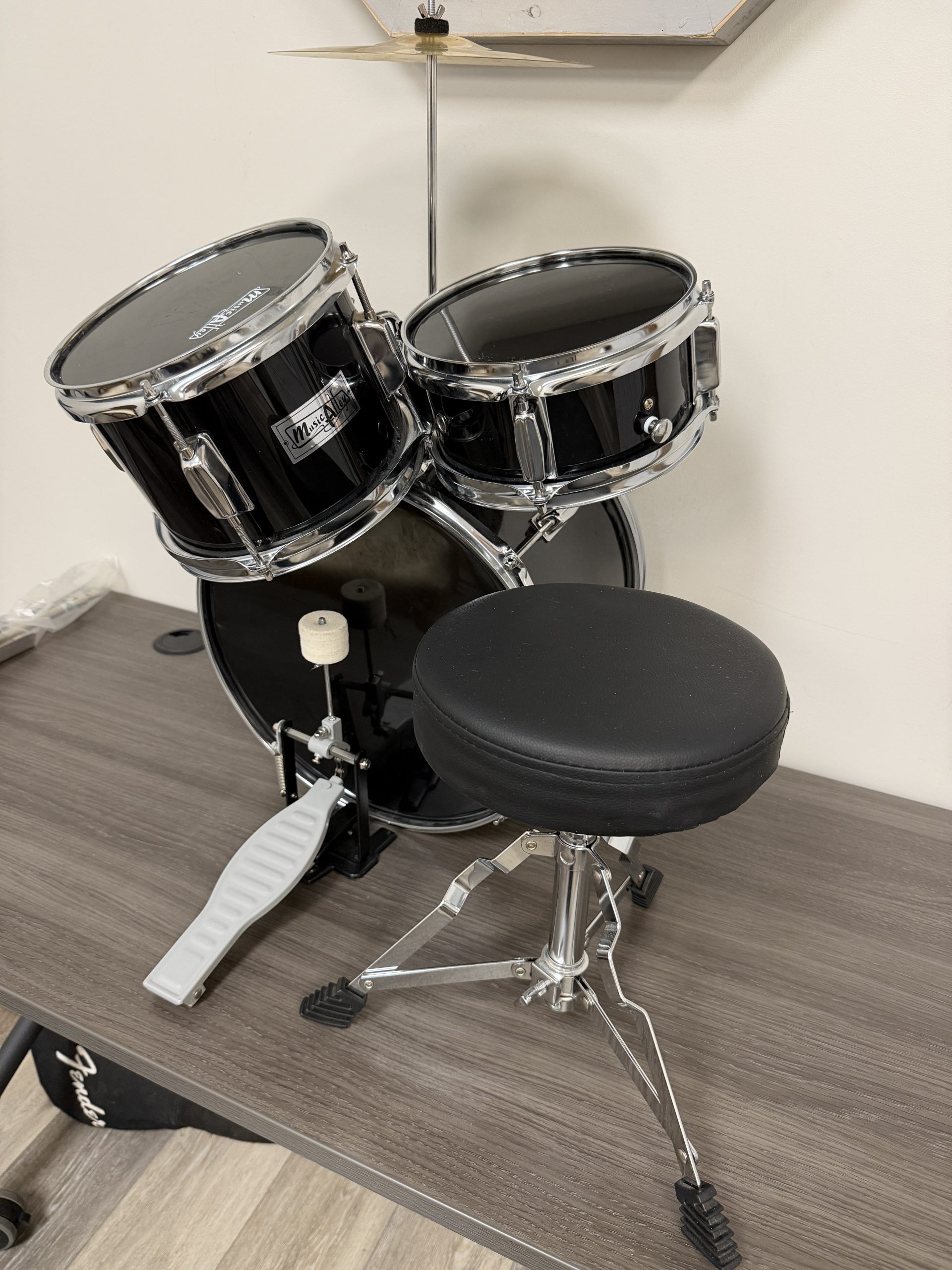 Music Alley Kids 3-Piece Junior Drum Set with Pedal, Throne & Folding Music Stand