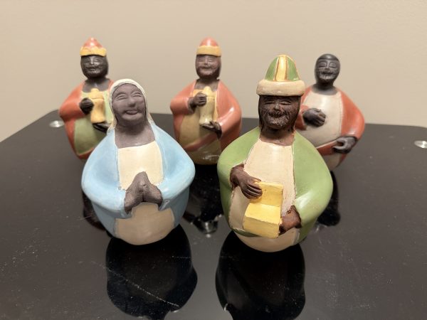 Vintage Folk Art Clay Nativity Figures Lot - Hand Painted Terracotta Nativity Set (5 Pieces)