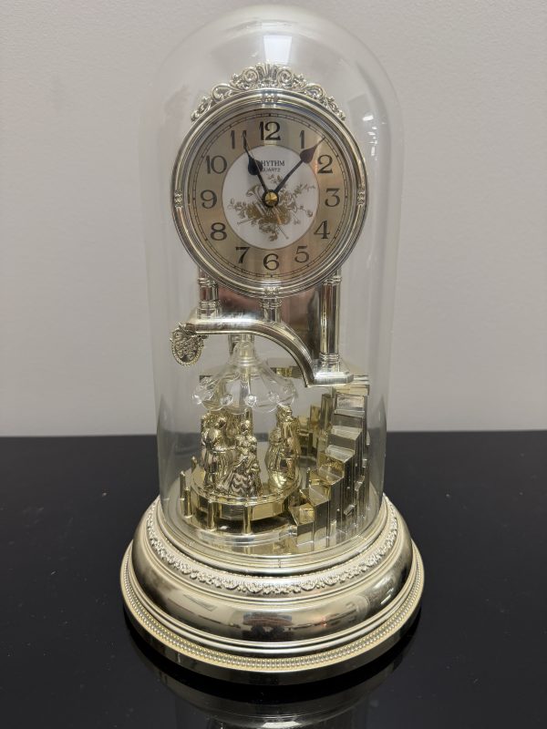 Vintage Rhythm Quartz Glass Dome Clock - Rotating Ballroom Dancers Motion - Model 4RH678 - Made in Japan