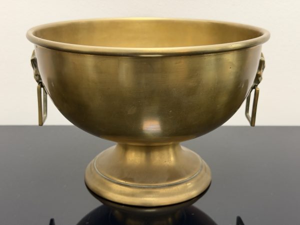Vintage Solid Brass Pedestal Punch Bowl / Wine Chiller with Lion Head Handles
