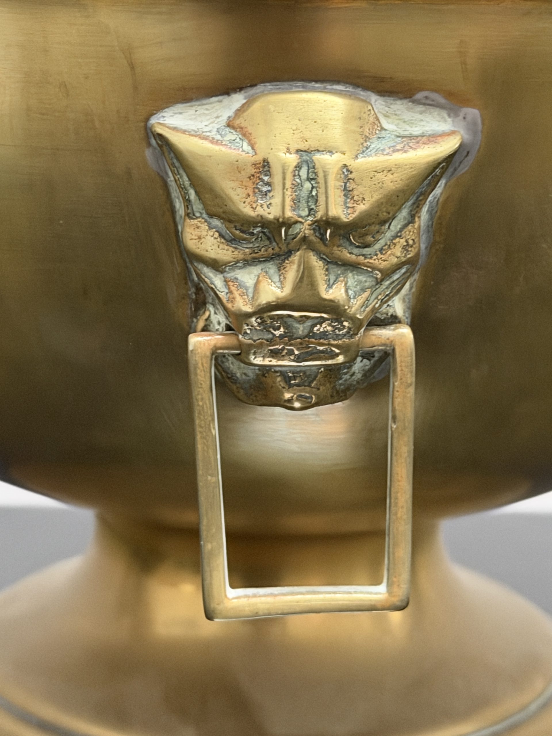 Vintage Solid Brass Pedestal Punch Bowl / Wine Chiller with Lion Head Handles - Image 3