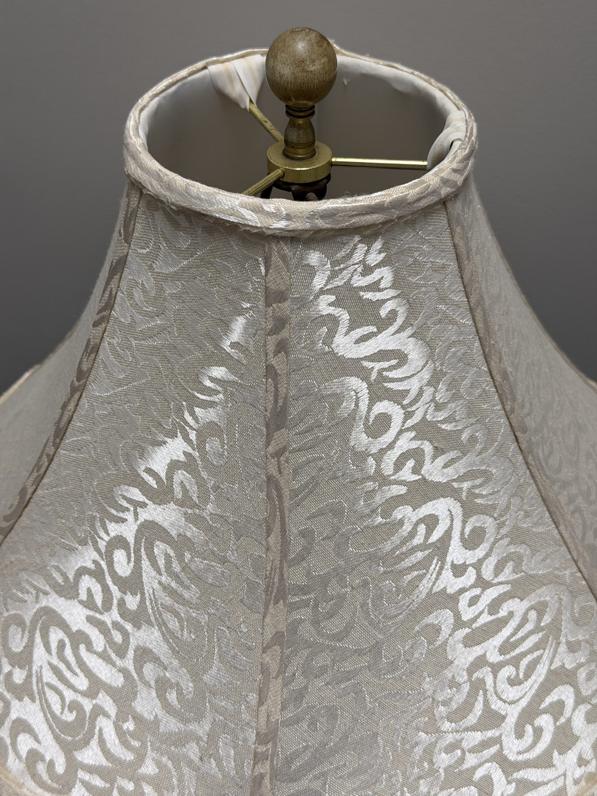 Vintage Cut/Pressed Crystal Glass Table Lamp – Diamond Quilted Orb Base with Jacquard Shade - Image 4