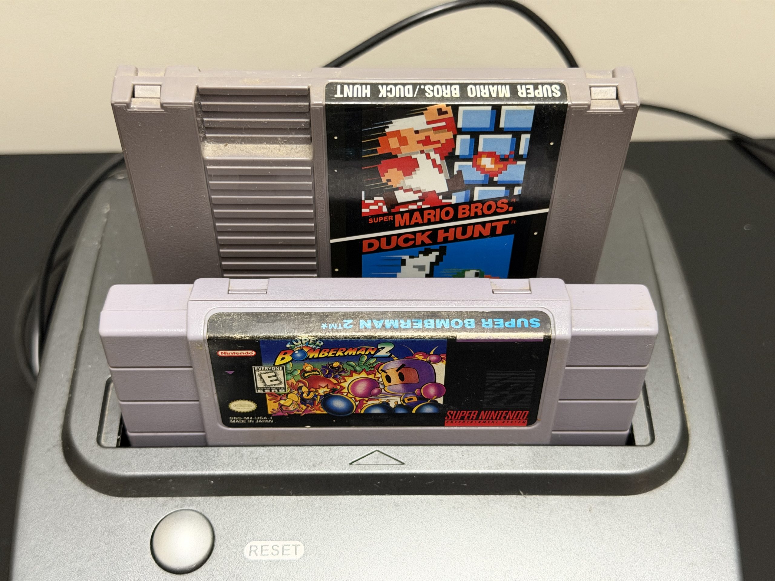 FC Twin 8-Bit / 16-Bit Dual Video Game Console Bundle w/ 2 Controllers + Super Bomberman 2 & Super Mario Bros / Duck Hunt - Image 2