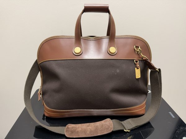 Vintage Dooney & Bourke USA Canvas Leather Briefcase Messenger Bag Brass Fob Tag