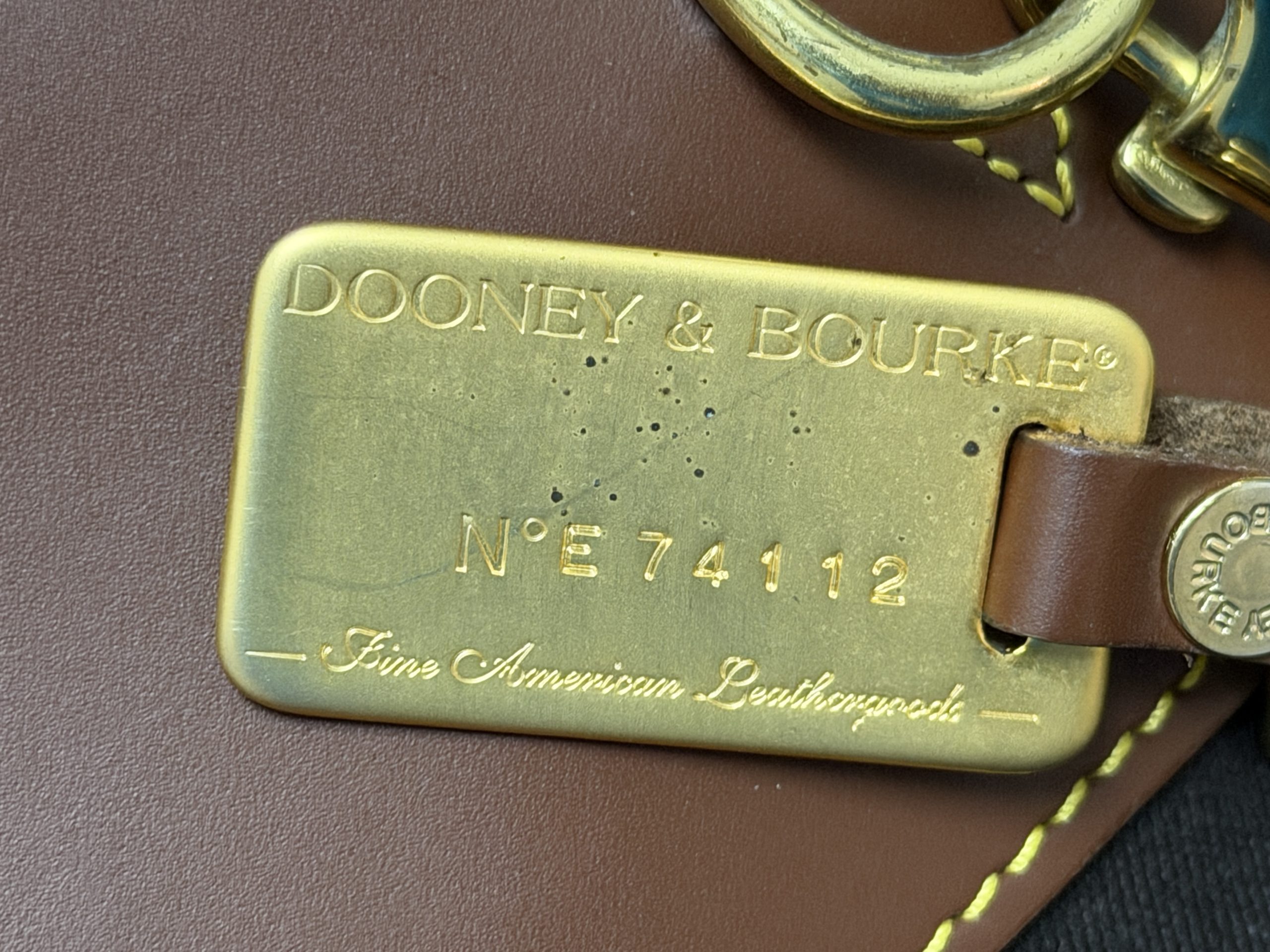 Vintage Dooney & Bourke USA Canvas Leather Briefcase Messenger Bag Brass Fob Tag - Image 3