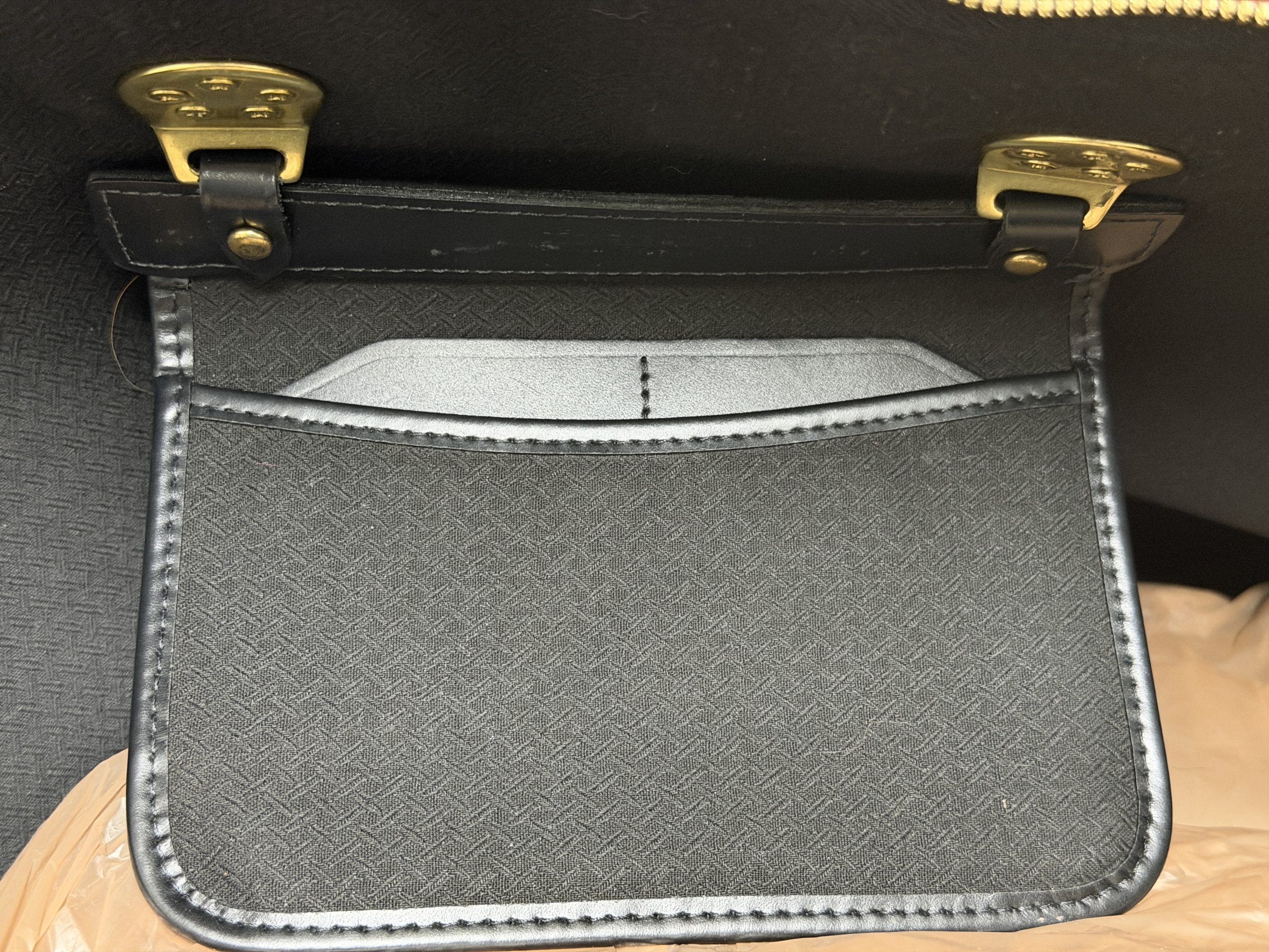 Vintage Dooney & Bourke USA Canvas Leather Briefcase Messenger Bag Brass Fob Tag - Image 6
