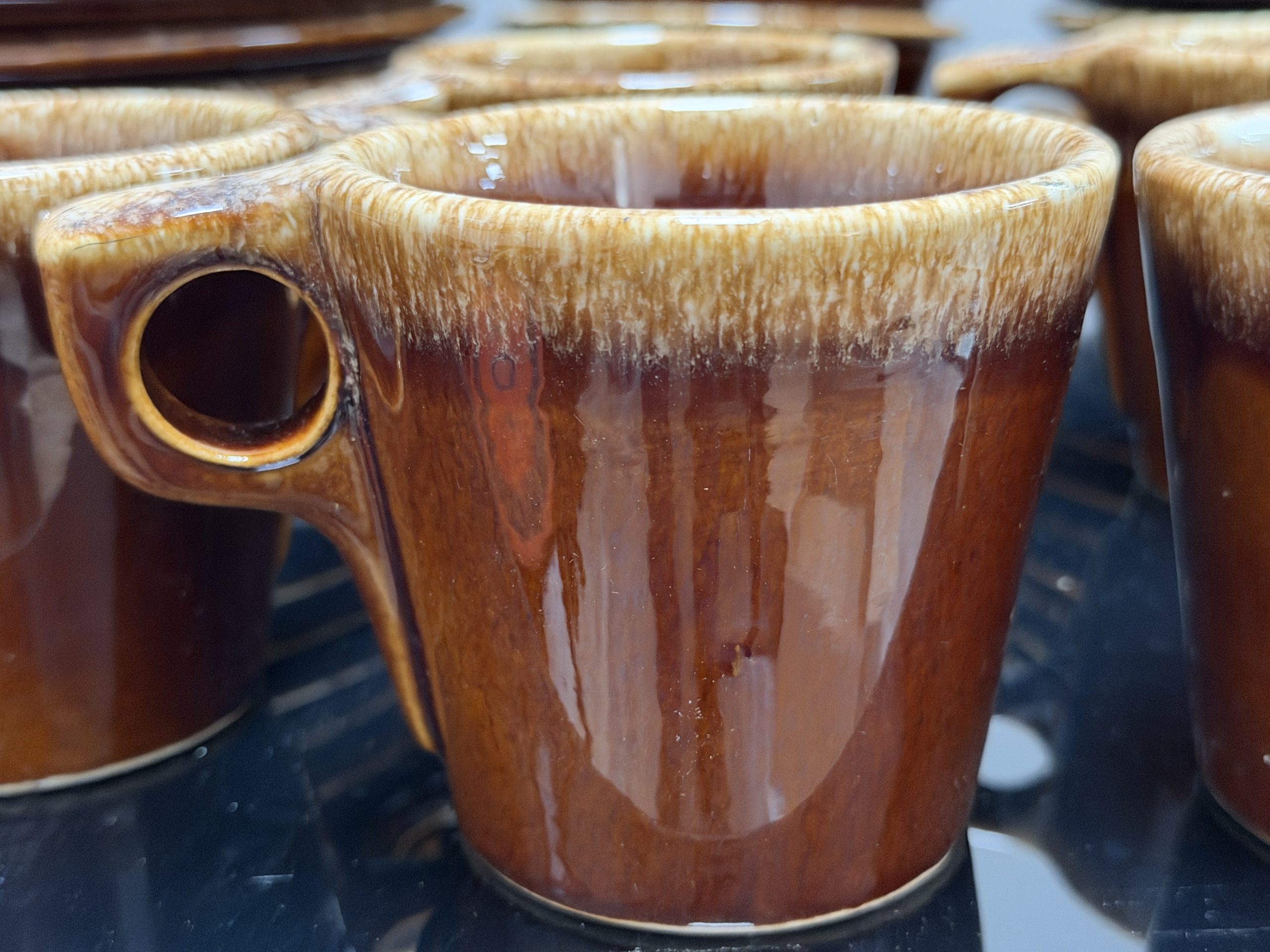 Vintage Hull Pottery “Mirror Brown” Drip Glaze Stoneware Dinnerware Set – 32 Pcs with Mushroom Salt & Pepper Shakers - Image 3