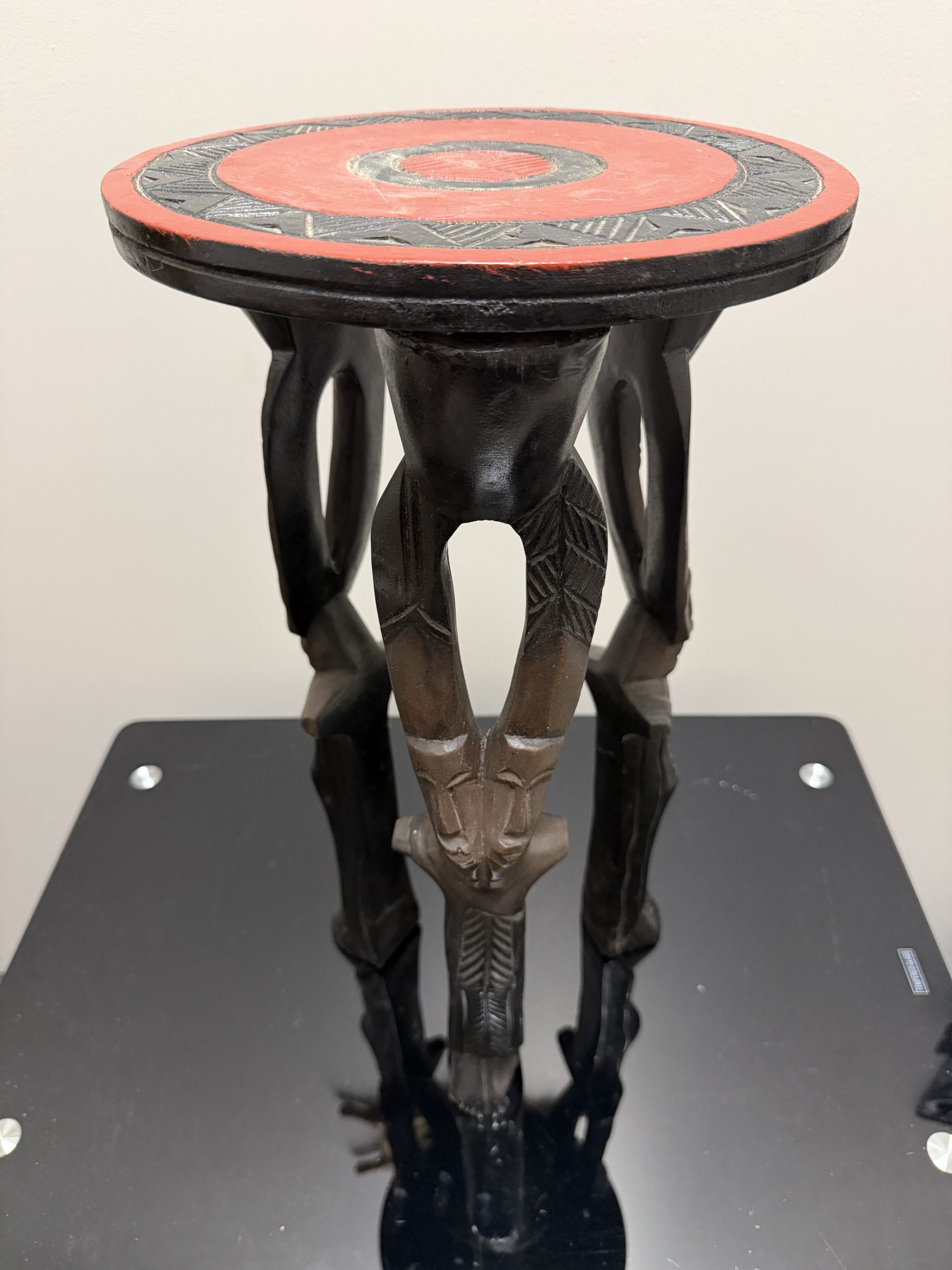 Vintage Hand-Carved African Wooden Figural Stool / Plant Stand