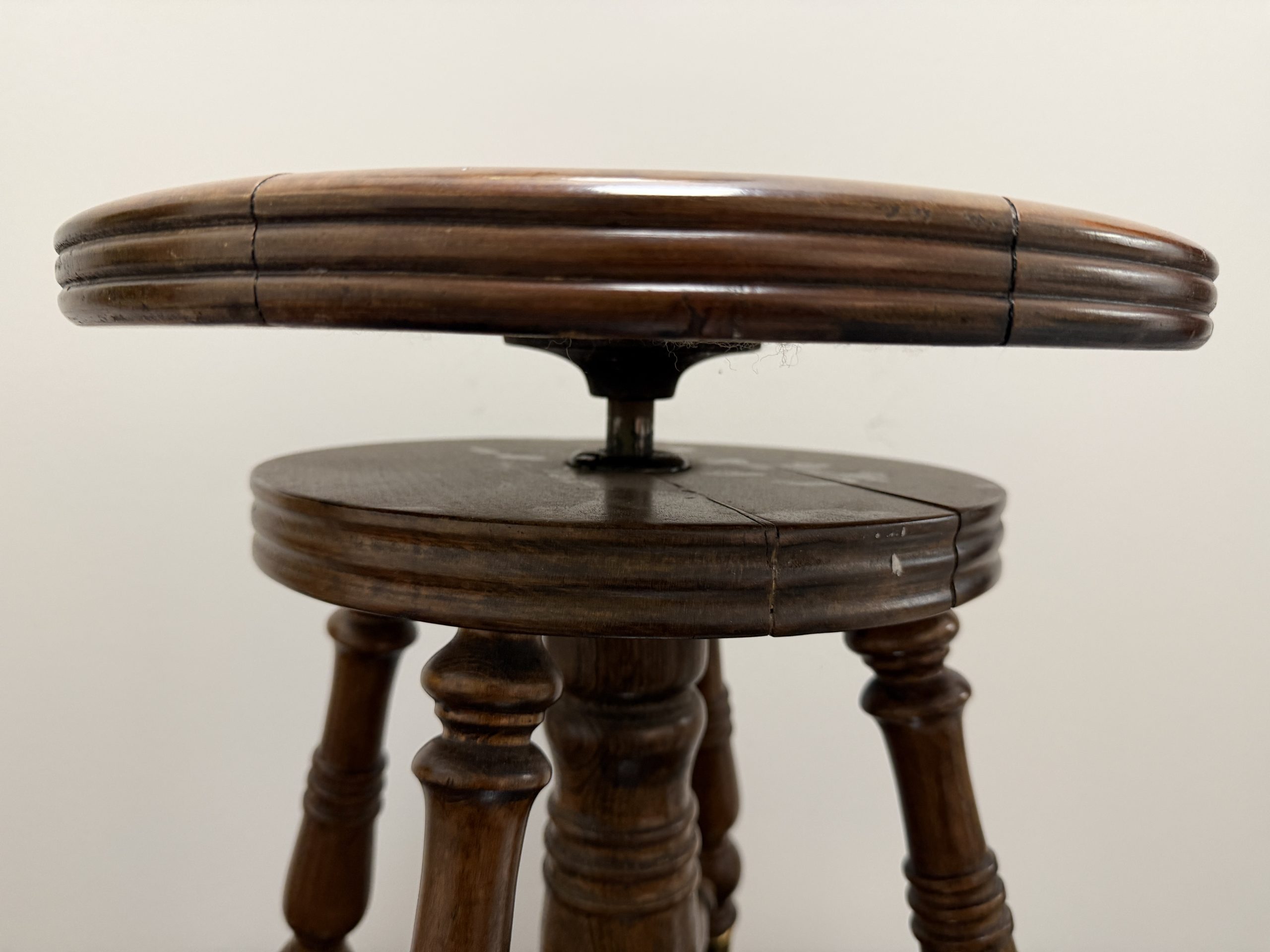 Antique Victorian Swivel Piano Stool – Glass Ball & Cast Brass Claw Feet – Turned Wood - Image 3