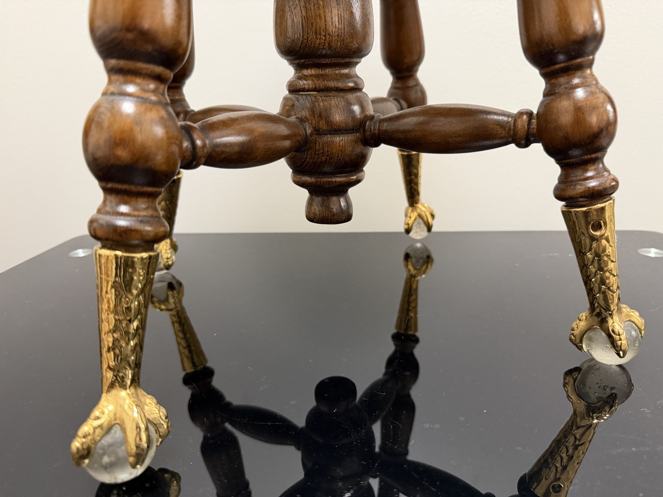 Antique Victorian Swivel Piano Stool – Glass Ball & Cast Brass Claw Feet – Turned Wood - Image 4