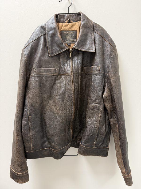 Vintage GUESS Distressed Brown Genuine Leather Jacket – Men's XL