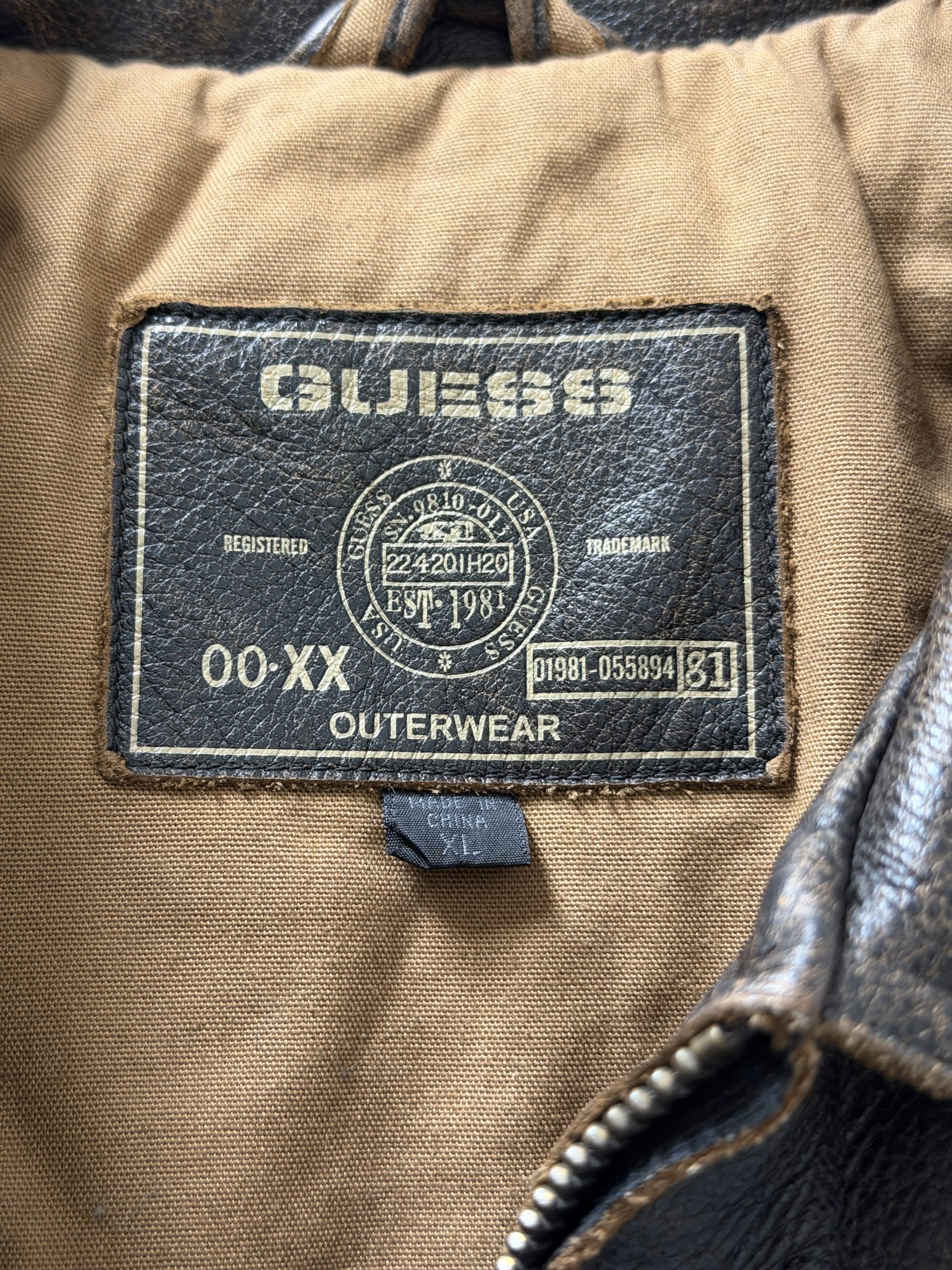 Vintage GUESS Distressed Brown Genuine Leather Jacket – Men’s XL - Image 2
