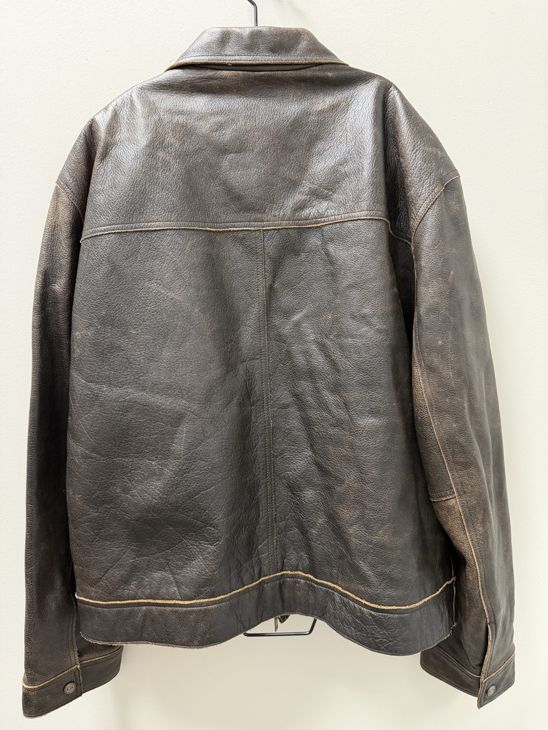 Vintage GUESS Distressed Brown Genuine Leather Jacket – Men’s XL - Image 3